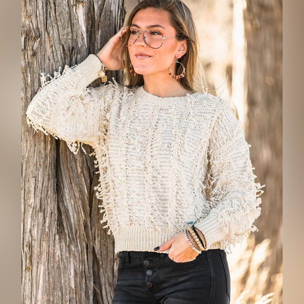 Ila Ila Fringe Cream Sweater Small/ Medium